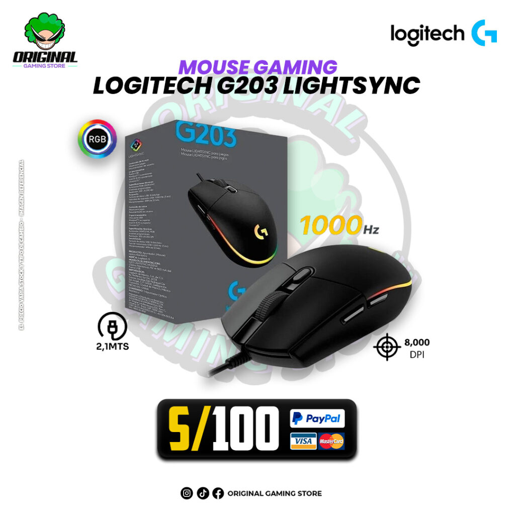 MOUSE GAMING LOGITECH G203 LIGHTSYNC RGB BLACK