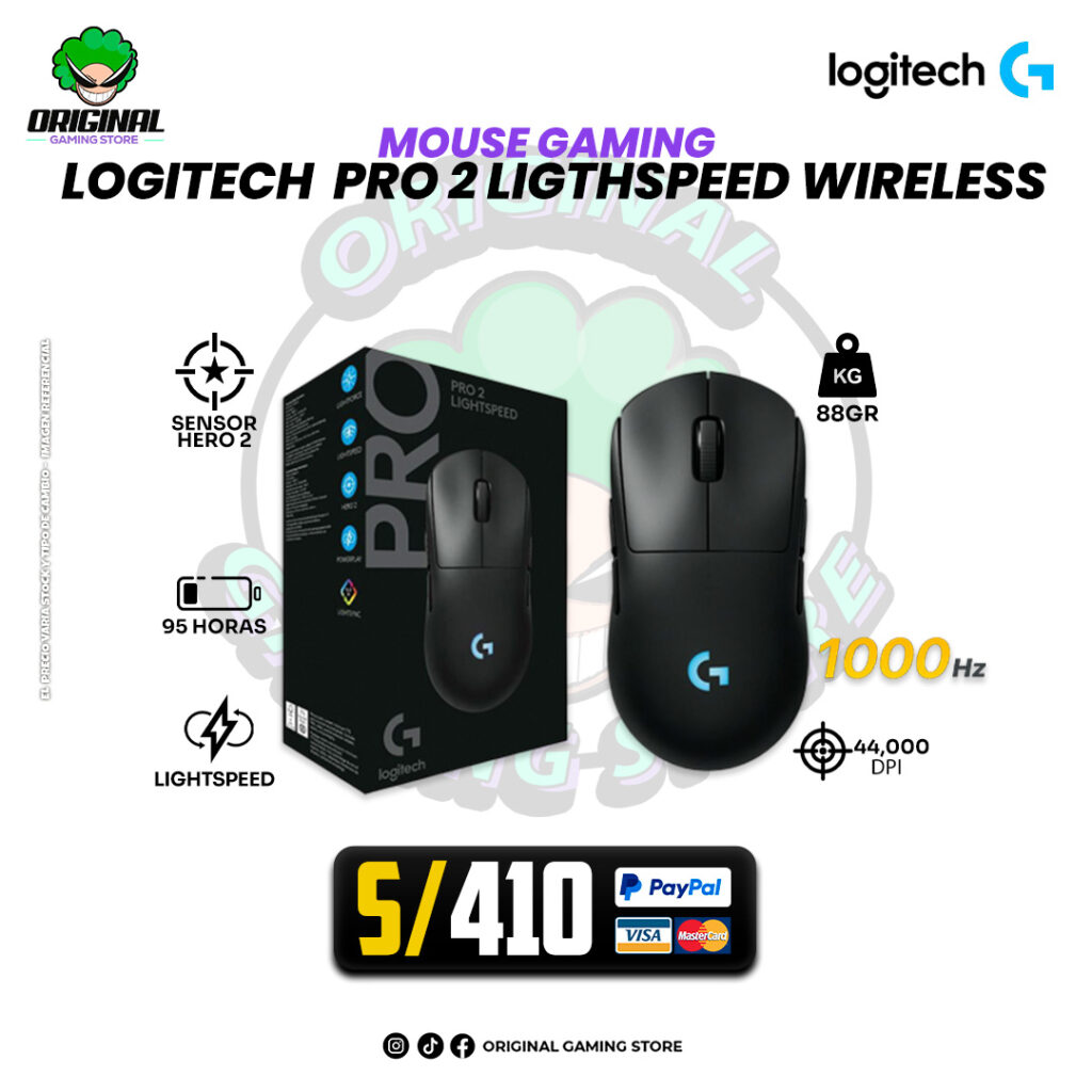 MOUSE LOGITECH PRO 2 LIGTHSPEED WIRELESS, HERO 2, 44K DPi, RGB BLACK