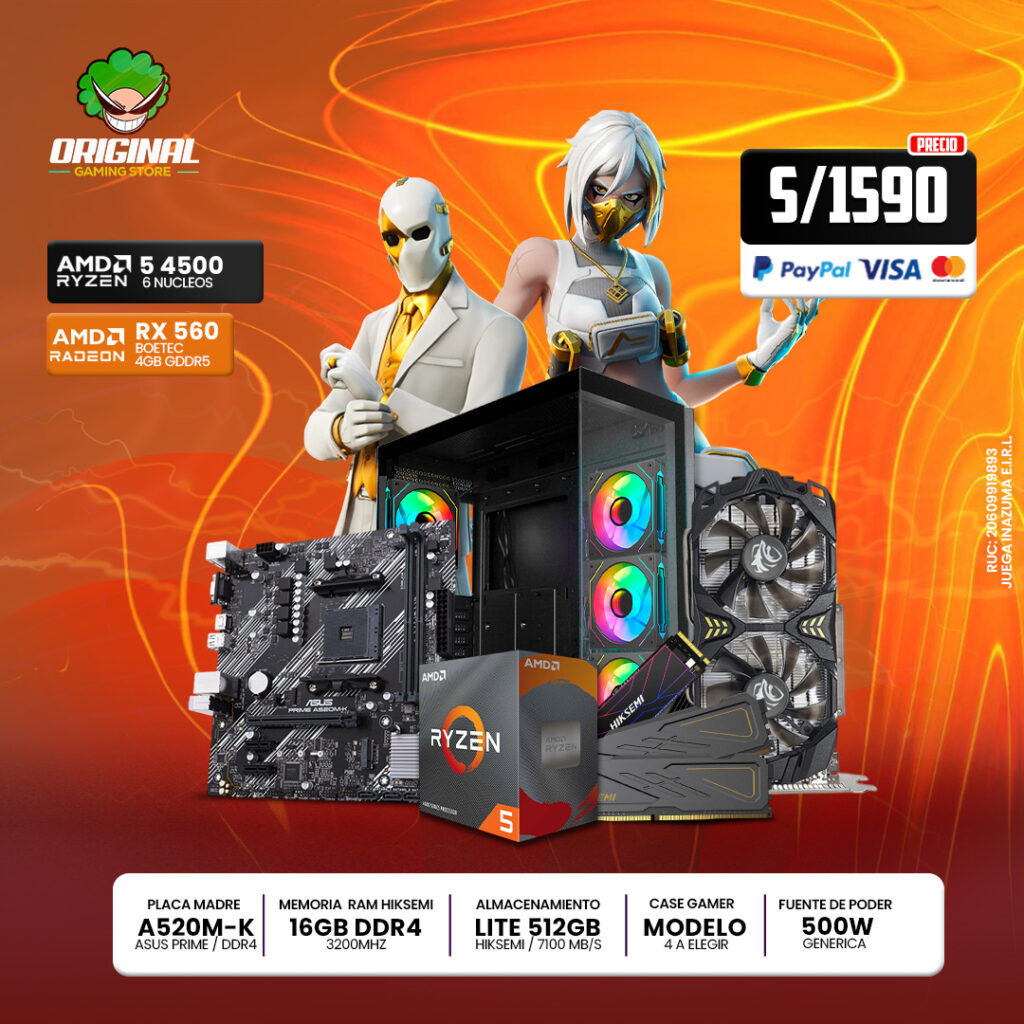 PC RYZEN 5 4500 + RX560 4GB +16 RAM DDR4