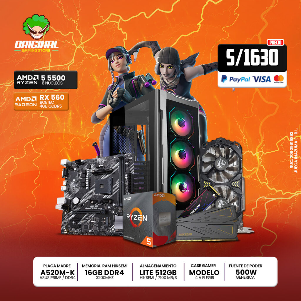 PC RYZEN 5 5500 + RX560 4GB +16 RAM DDR4