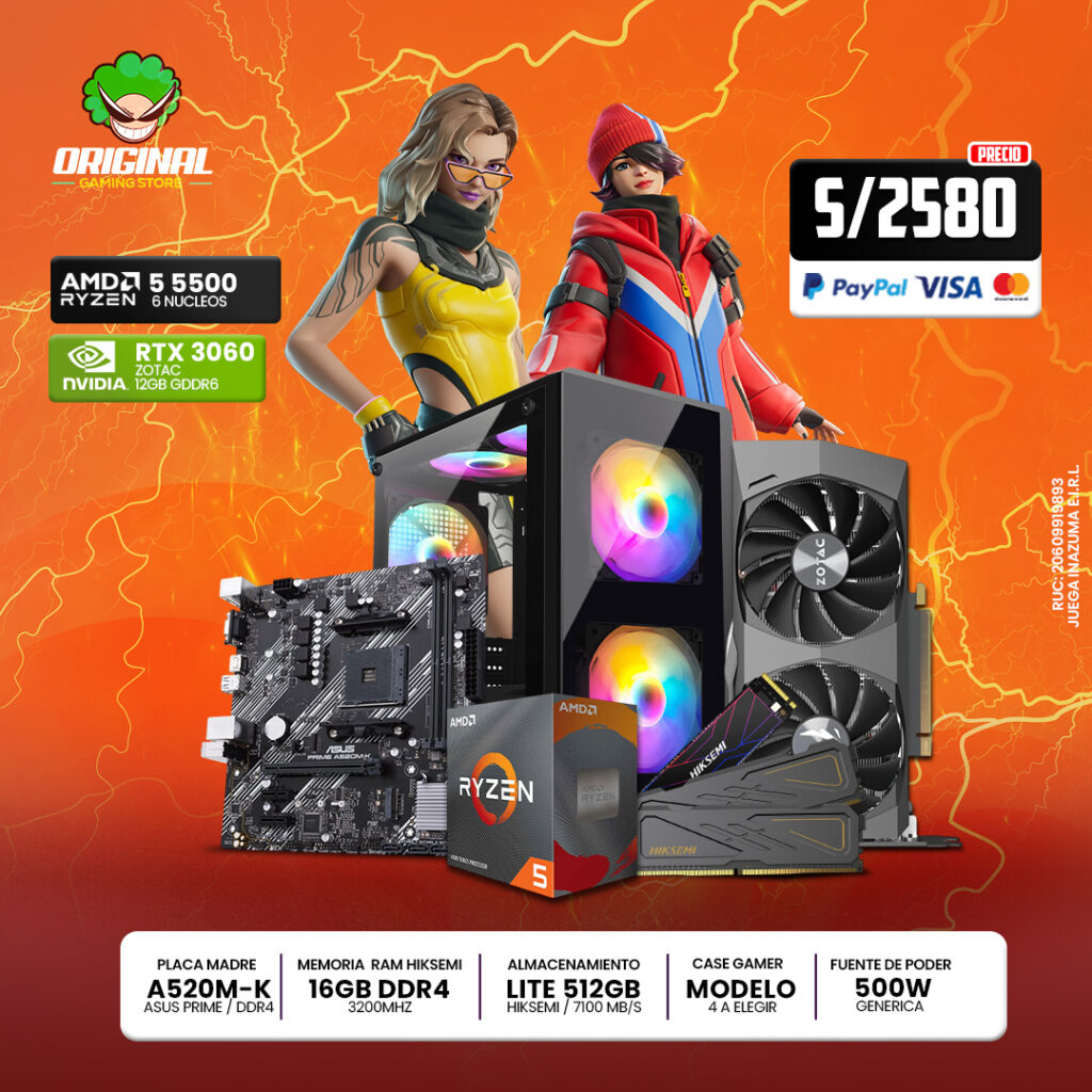 PC RYZEN 5 5500 + RTX3060 12GB +16 RAM DDR4