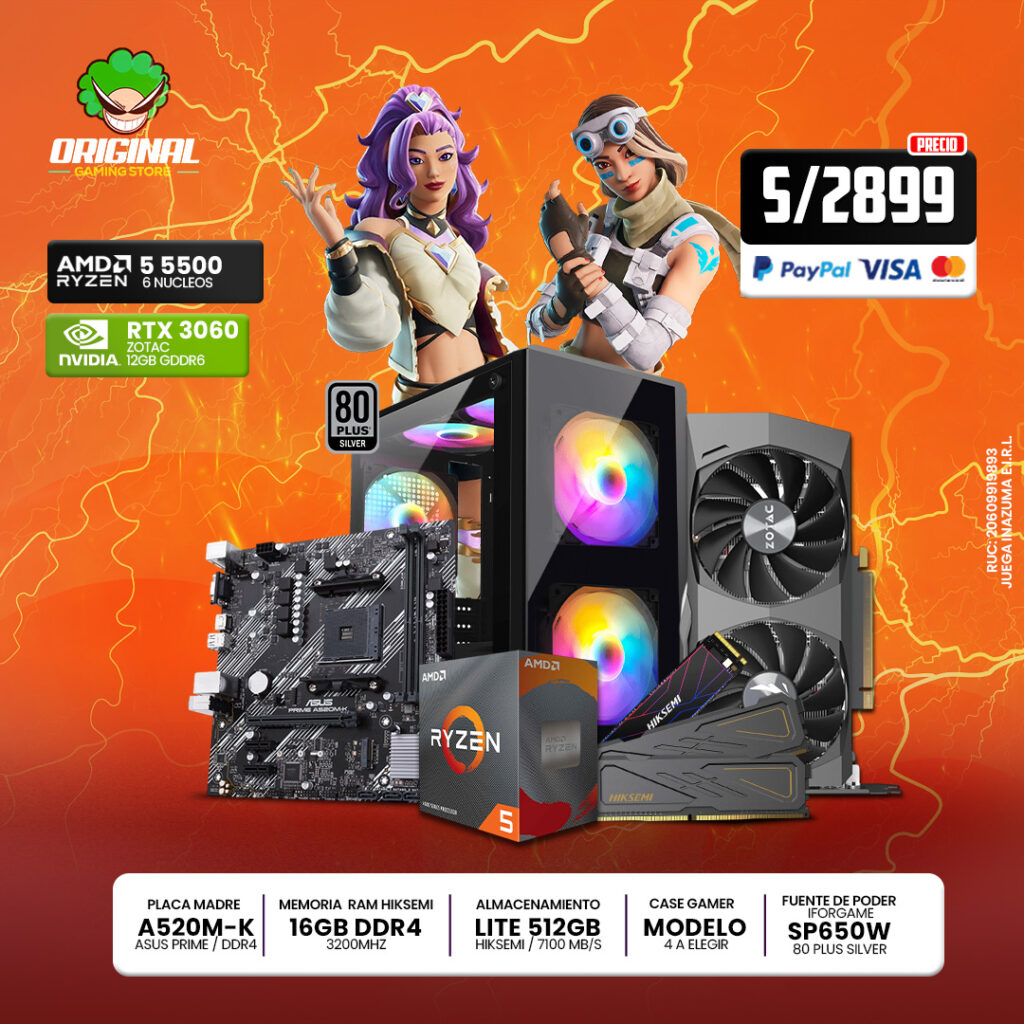 PC RYZEN 5 5500 + RTX3060 12GB +16 RAM DDR4