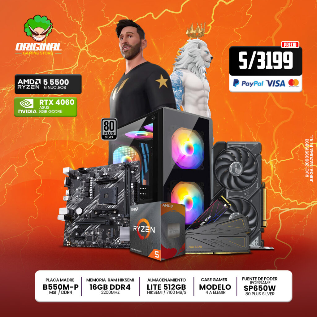 PC RYZEN 5 5500 + RTX 4060 8GB +16 RAM DDR4