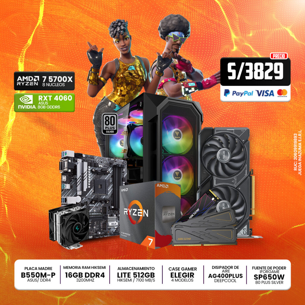 PC RYZEN 7 5700X + RTX4060 8GB +16 RAM DDR4