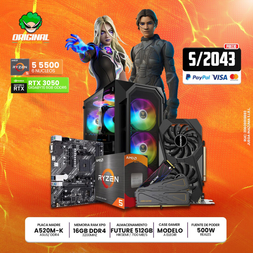 PC RYZEN 5 5500 + RTX3050 6GB +16 RAM DDR4
