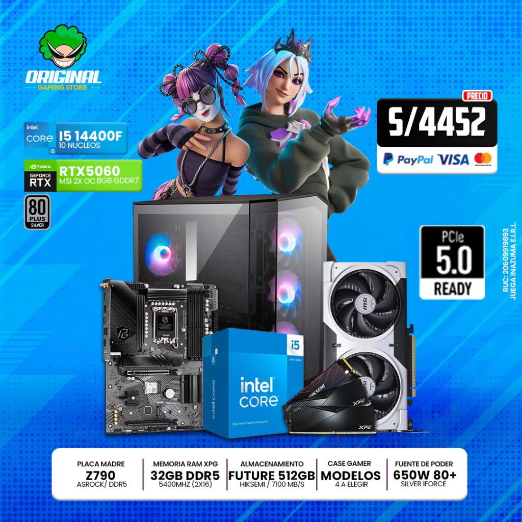 PC INTEL I5 14400F + RTX 5060 8GB +32 RAM DDR5