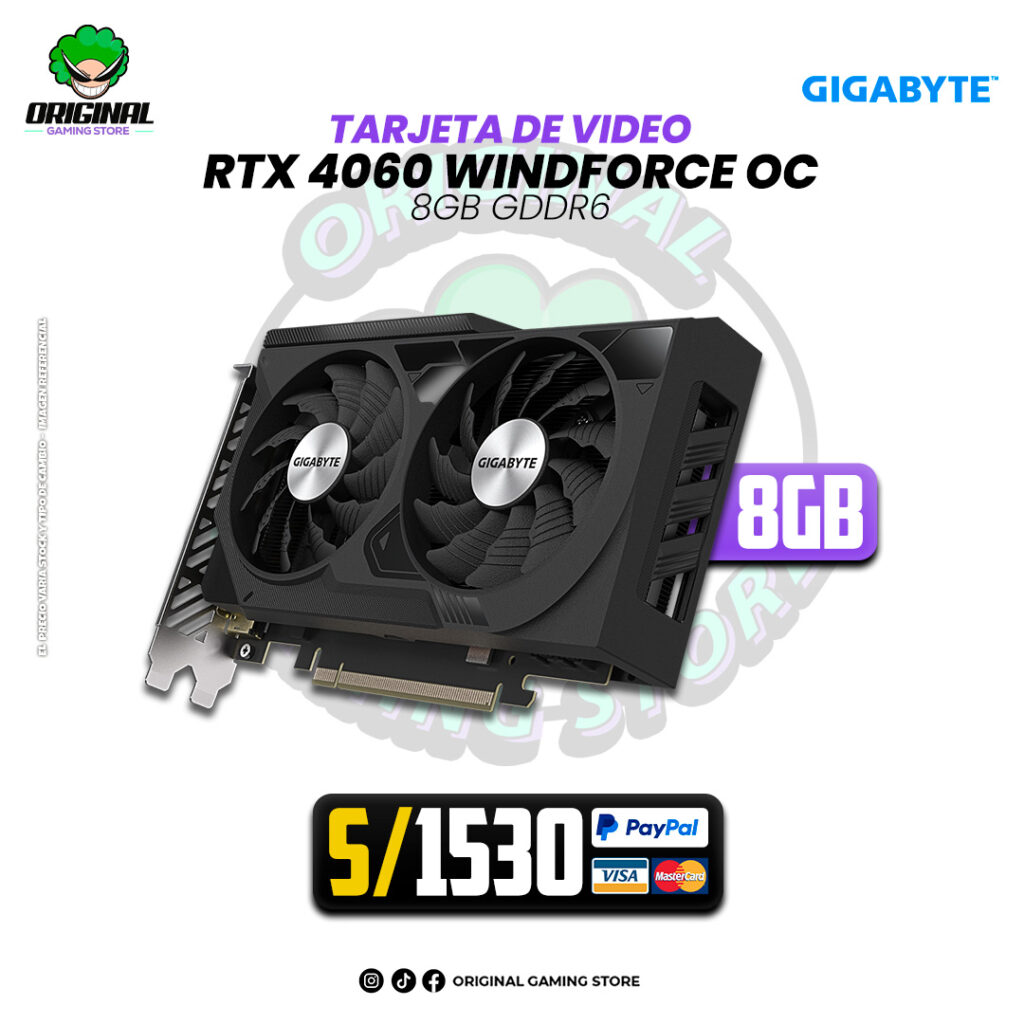 TARJETA GRAFICA RTX 4060 WINDFORCE OC 8GB GIGABYTE