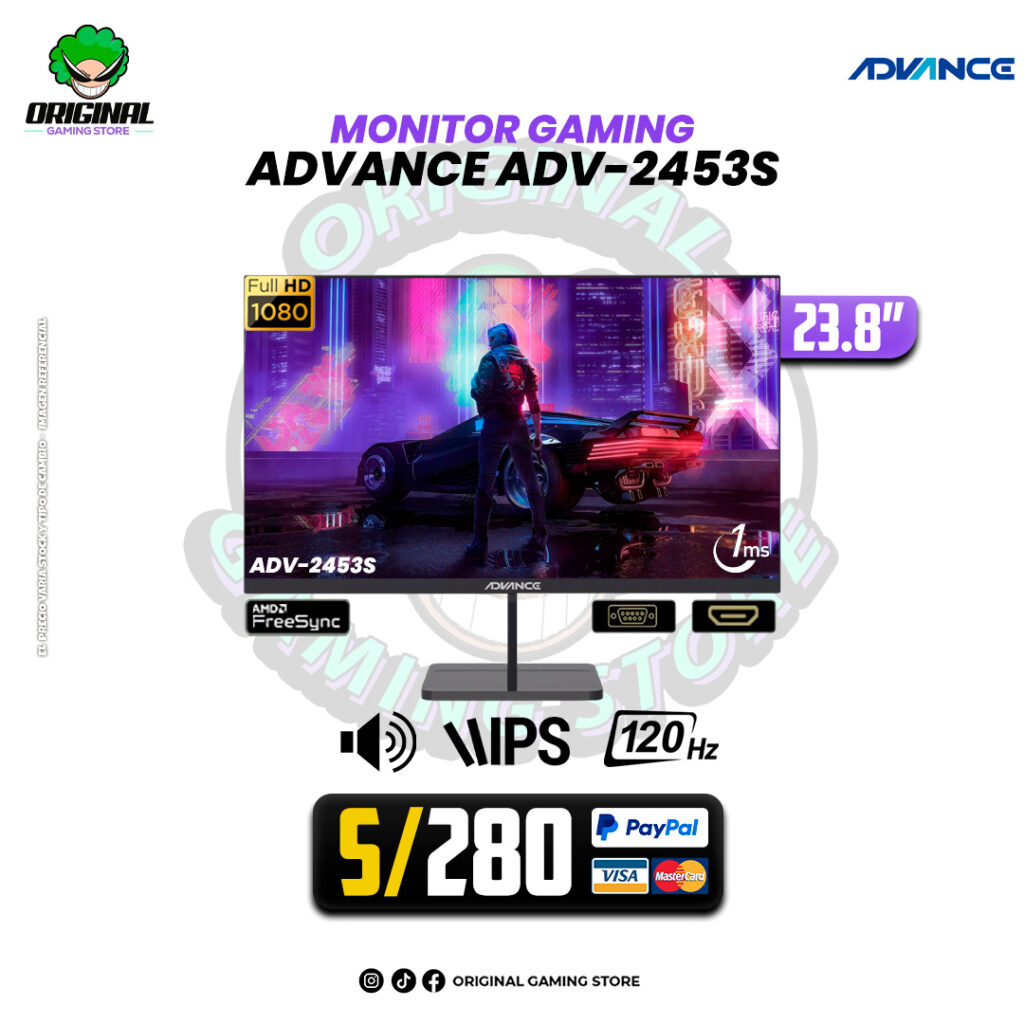 MONITOR GAMING ADVANCE ADV-2453S, 23.8" IPS, FHD, 120Hz, 1ms.